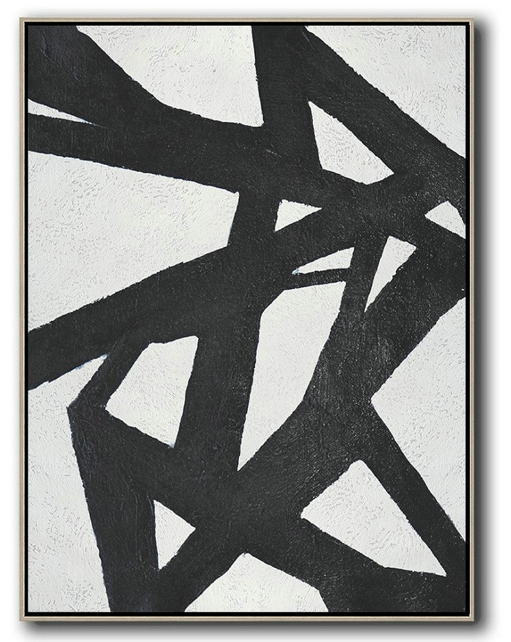 Large Modern Abstract Painting,Black And White Minimal Painting On Canvas - Family Wall Decor